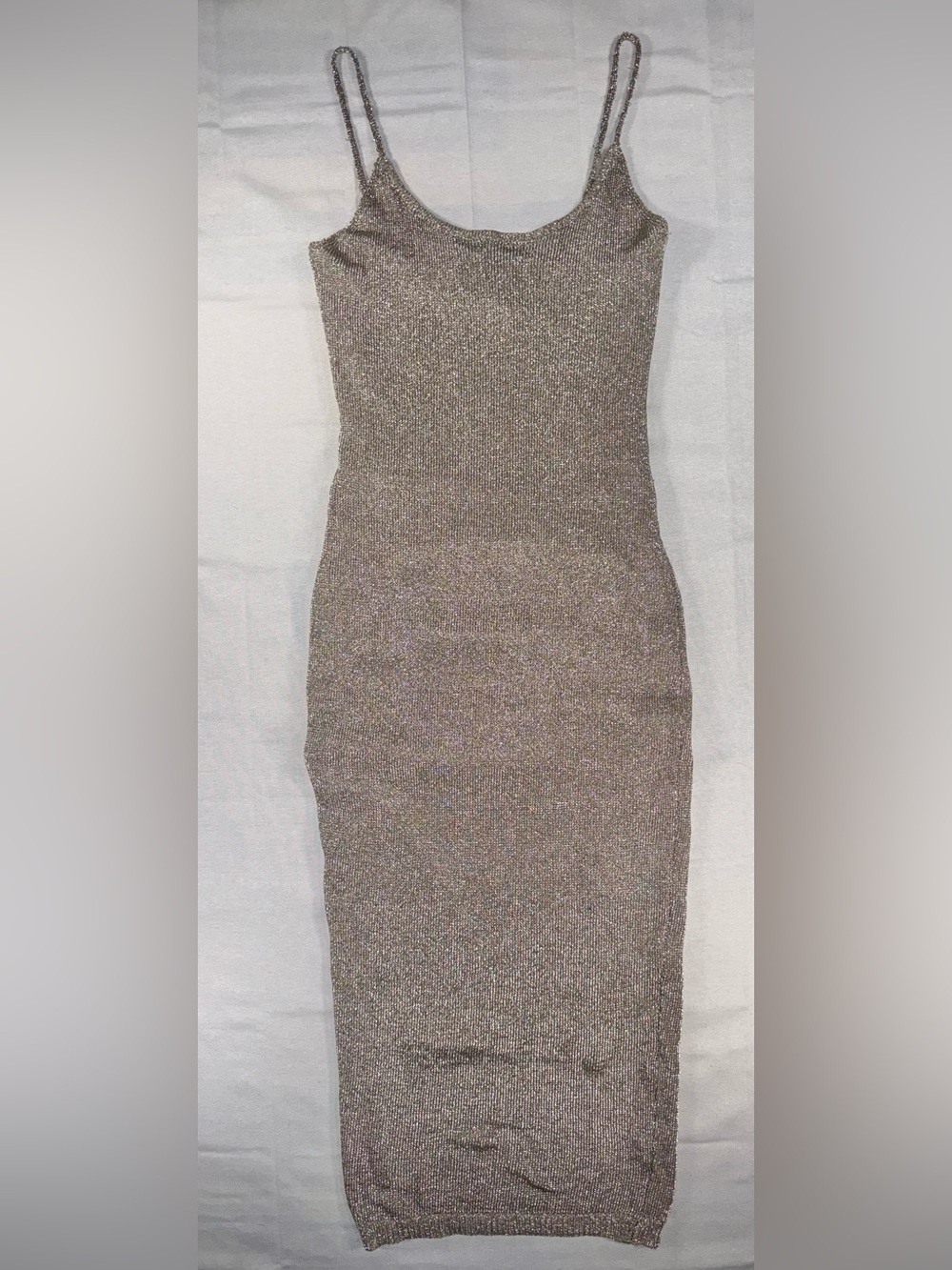 Fashion Nova Shimmering Taupe Midi Slip Dress - Picture 2 of 11